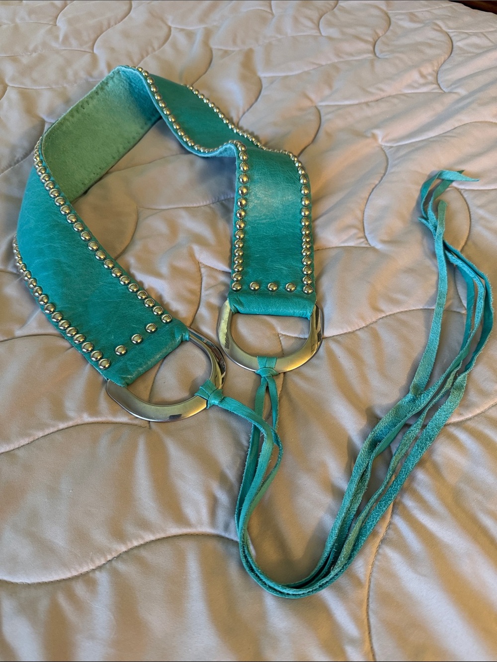 Turquoise Leather Studded Tie Belt